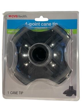 CVS Health Self Standing Cane Tip Sturdy Non-Slip Rubber Stabilizing Four Prong